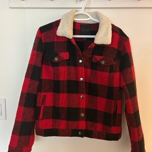 Red and Black Plaid Jacket with Sherpa Collar